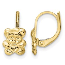 14k Yellow Gold Polished 12.75x7.4mm Madi K Teddy Bear Leverback Earrings Animal