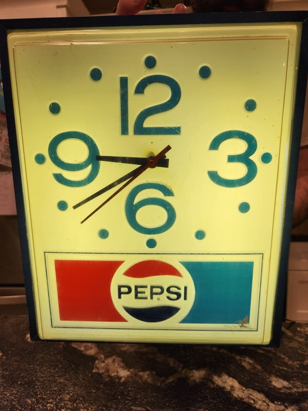 1974 PEPSI Wall Clock Light Up Works Grimm Ind.