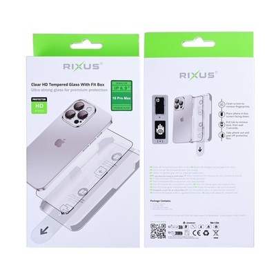 Rixus Clear HD Tempereted Glass With Fit Box Für Apple 16 Pro Max