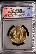 2007-D James Madison Presidential Dollar - ICG MS67 - Scarce  #SLH444