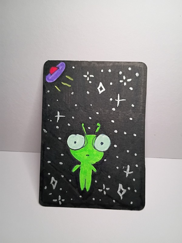 ACEO original painting frog space whimsical  by bograinboweyes