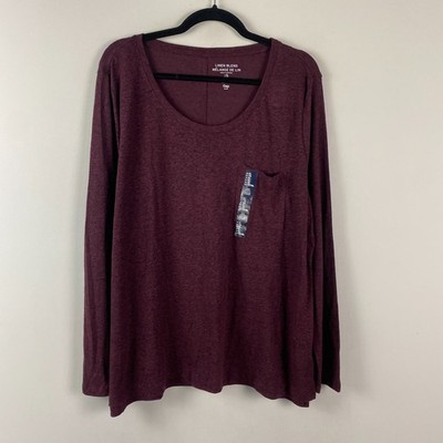 GAP Linen Blend Long Sleeve T Shirt Womens XL Ruby Wine Pocket