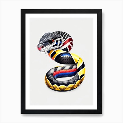 Gerahmtes Wandbild Poster Leinwanddruck Bild grau gebändert Königsschlange Tattoo-Stil