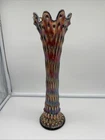Fenton Carnival Glass Rustic Hobnail 15-3/4" Funeral Vase Blue Marigold Amber