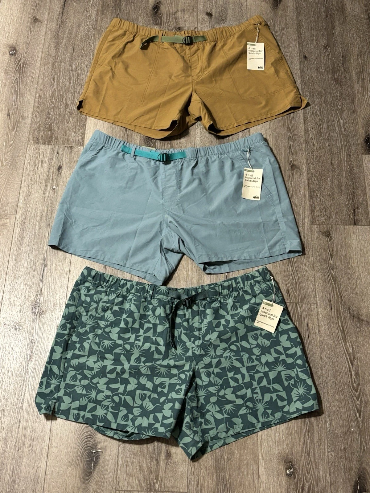 LOT OF 3 ~ REI Mens Trailmade Amphib Shorts Belted Hiking Nylon Outdoor Sz 2XL
