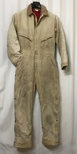 Vtg 80s Carhartt 996QZ Red Lined Faded Tan Duck Coveralls 42 Reg USA Distressed