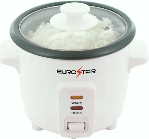 EUROSTAR 3 Cup Rice Cooker White Keep Warm Non Stick Glass Lid
