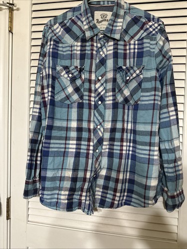 Roebuck & Co Long Sleeve Pearl Button Flannel Shirt XL/EG Plaid