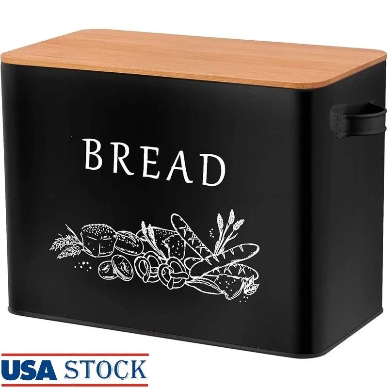 Wooden Cutting Lid Bread Storage Box Metal Container Fresh Breads Fruits Veggies