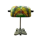 Vintage tiffany style stained glass multicolor lamp metal base 9,5” tall