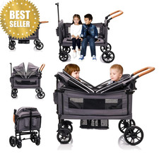 Luxury Double Wagon Stroller 2 Kids Foldable w/Canopy