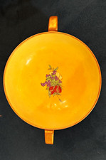German Porcelain Handled Pedestal Compote Bowl Yellow/White Floral Printed