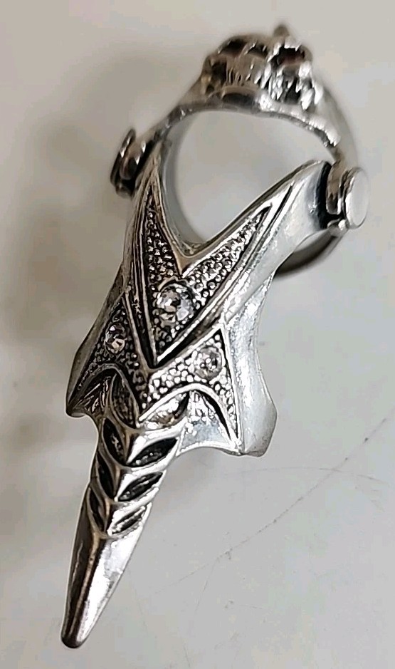 Gothic Skull Silvertone Finger Ring Ruby Red Eyes… - image 2