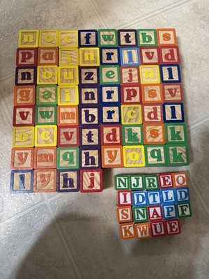 Wooden Blocks - Letters-Numbers- Pictures - 60 1-3/4  Blocks + 19 1-1/8  Blocks