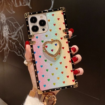 For Various Phone Cute Love Ring Holder Case Glitter Flash Shockproof Cover Girl
