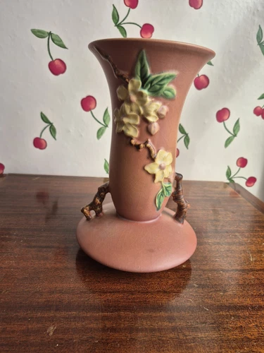 Roseville Pottery 1940s Appleblossom Vase  388-10 Matte Pink 10" Tall 1949