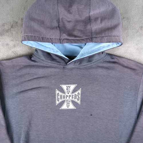 Vintage 90s Y2K West Coast Choppers Hoodie Faded Blue Size XL Distressed - Picture 3 of 20