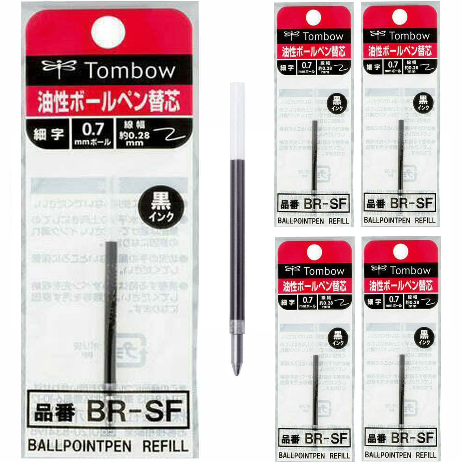 Tombow BR-SF Ballpoint Pen Refill - Black Ink - Pack of 5