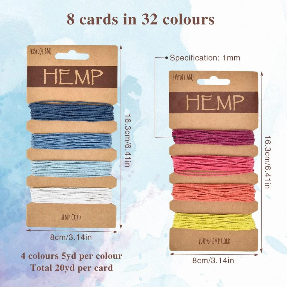 Cuerda de cuerda de cáñamo 32 colores 160 yardas para hacer joyas, cuerda de lino multicolor Foto 2 de 4