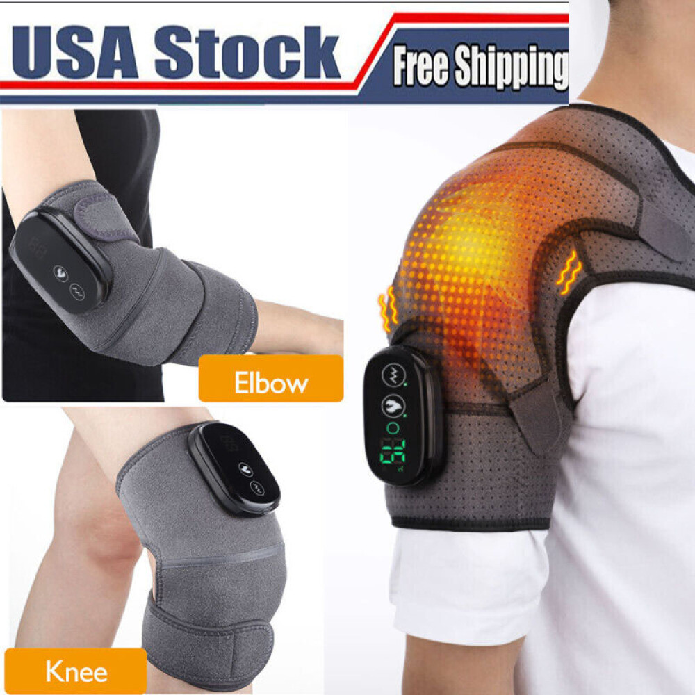Electric Knee Massager Heated Brace Wrap Vibration Elbow/Shoulder Heating Pads