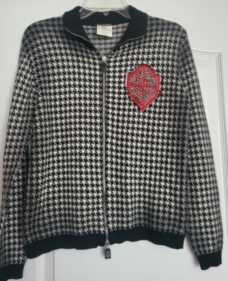 GF Ferre Women's Cardigan Made In Italy Ittierre Zip Up Houndtooth Logo XS