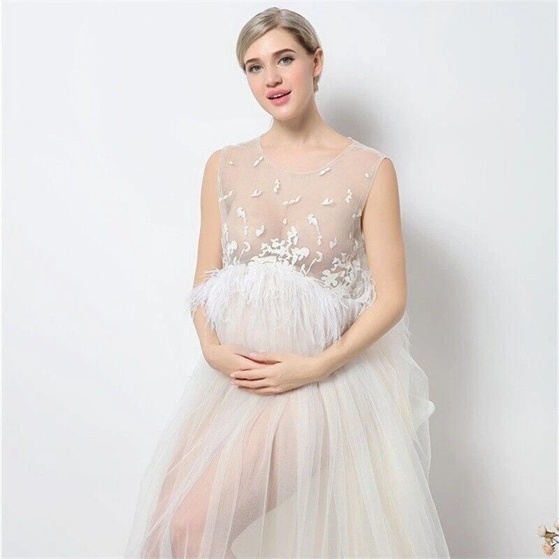 Tulle Perspective Maternity Dresses for Photo Shoot Sexy Lace Pregnancy Dress - Image 4 of 4
