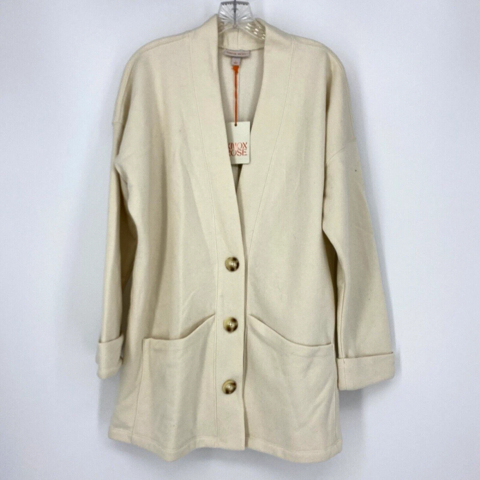 OFF WHITE Giacca Pile Più Lunga Knox Rose Nuova con Etichette Accogliente Coastal Bottone Nonna Taglia Large