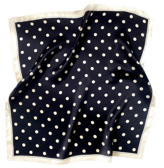 100% Silk 20“ small Scarf Women neckerchief Wrap polka dot black WY112