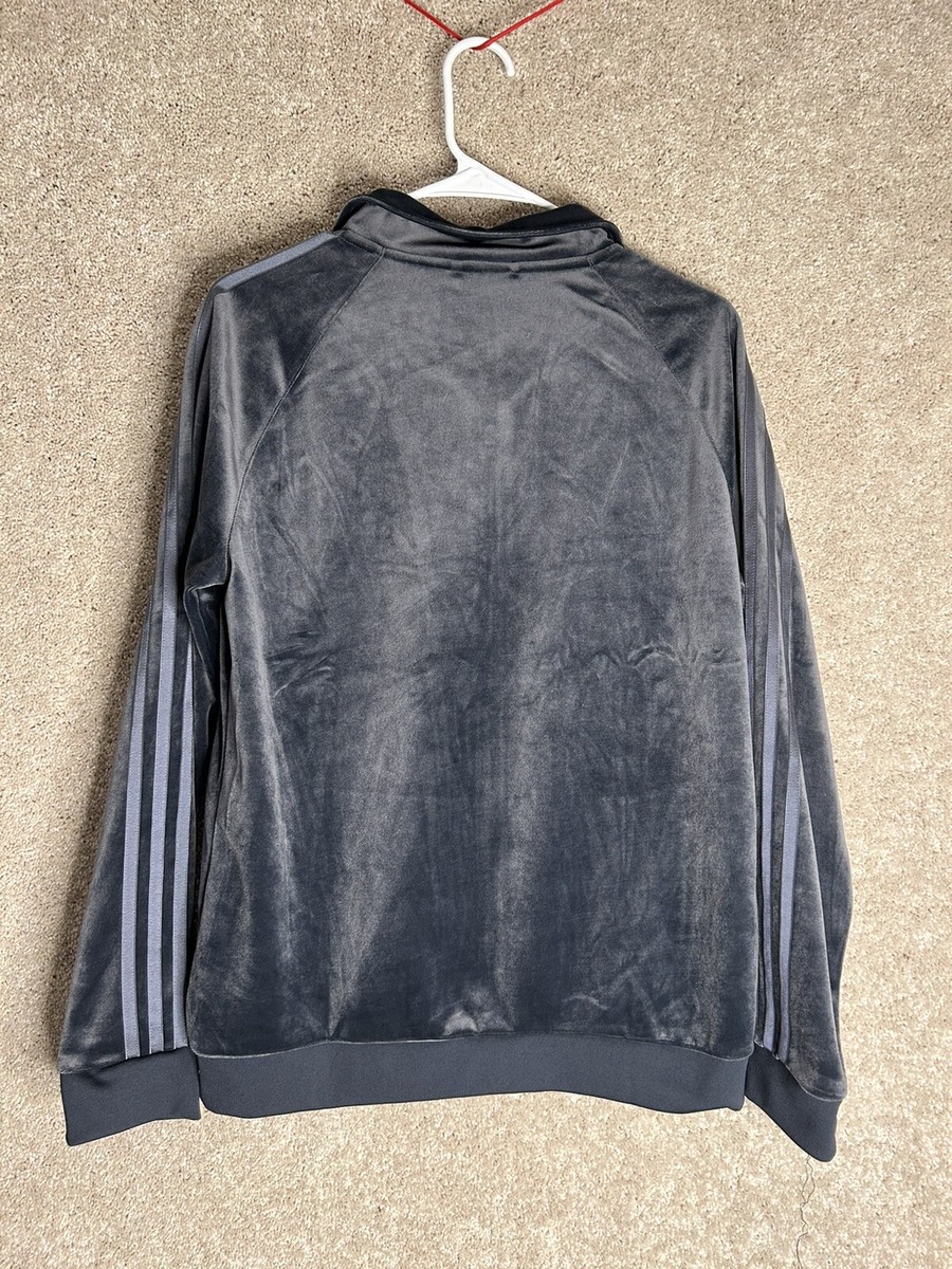 Adidas Y2K Velour Trefoil Logo Track Jacket Full Zip Gray
