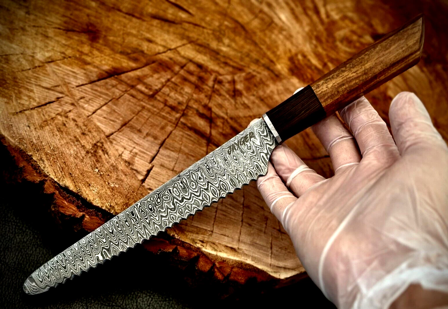 Jayger Handmade Damascus Steel Bread Knife-Sharp Serrated Blade
Opens in a new window or tab