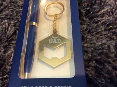 NEU UND VERPACKT Neu Best Dad Stift & Flaschenöffner Schlüsselanhänger Set - Gold Metall