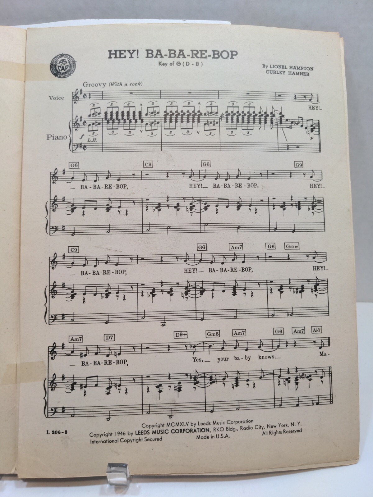 Hey Ba Ba Re Bop Sheet Music Lionel Hampton Piano Voice 40s Big Band 