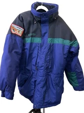 Columbia Snow Jacket Mens Large Blue Green Navy Hooded Coat Max Warmth