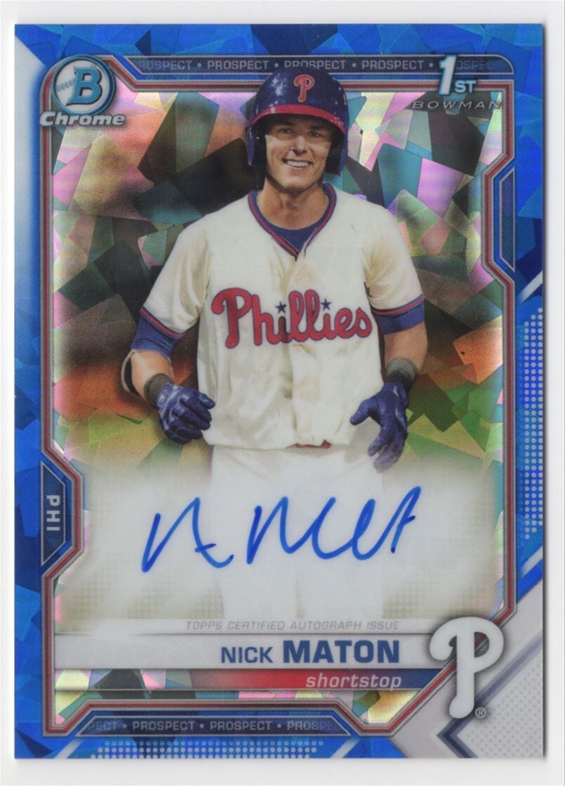 2021 Bowman Chrome Sapphire Prospects - Nick Maton Auto - Philadelphia Phillies
