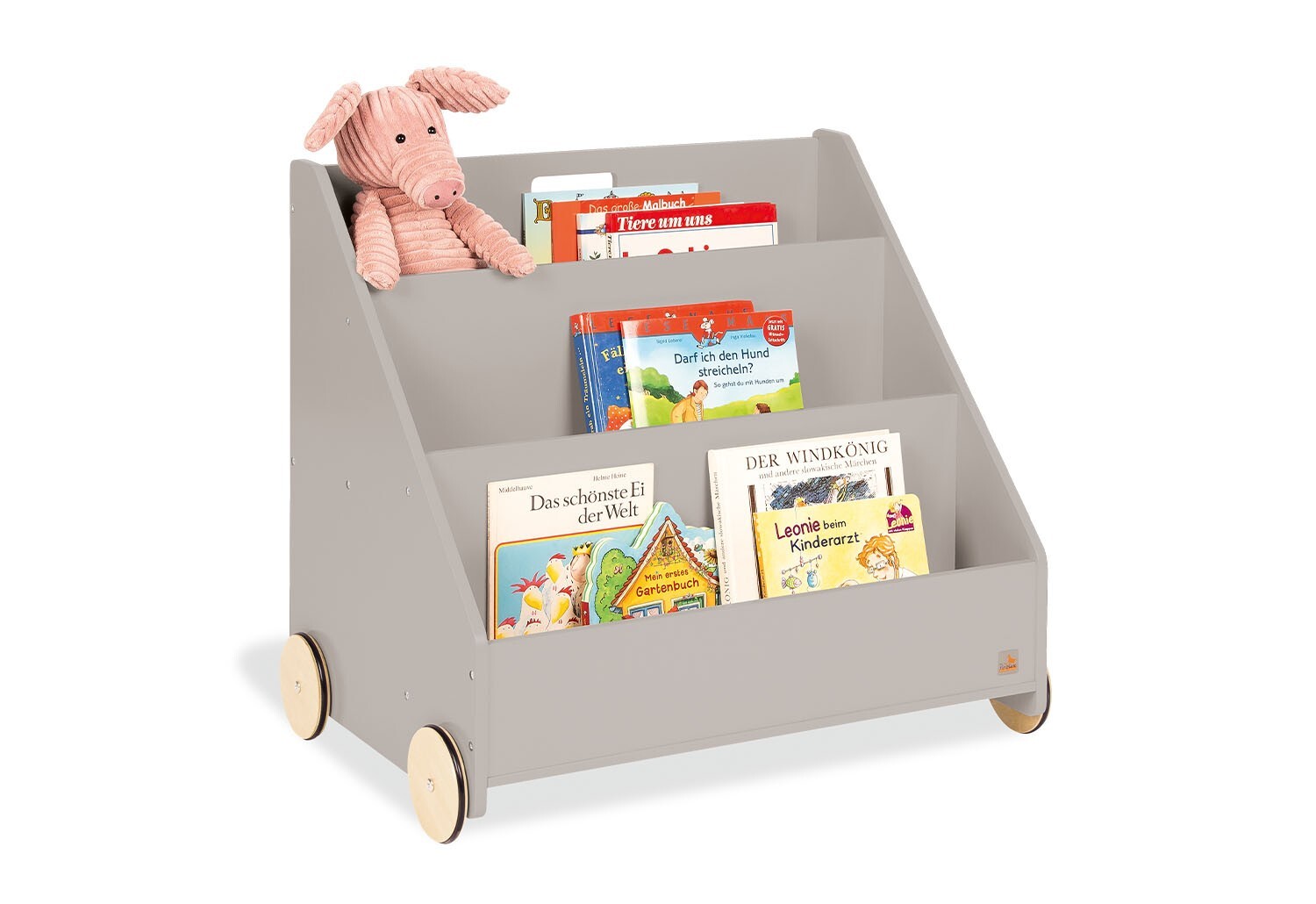 Bibliothèque pour enfants en bois gris, meuble de rangement mobile Premium