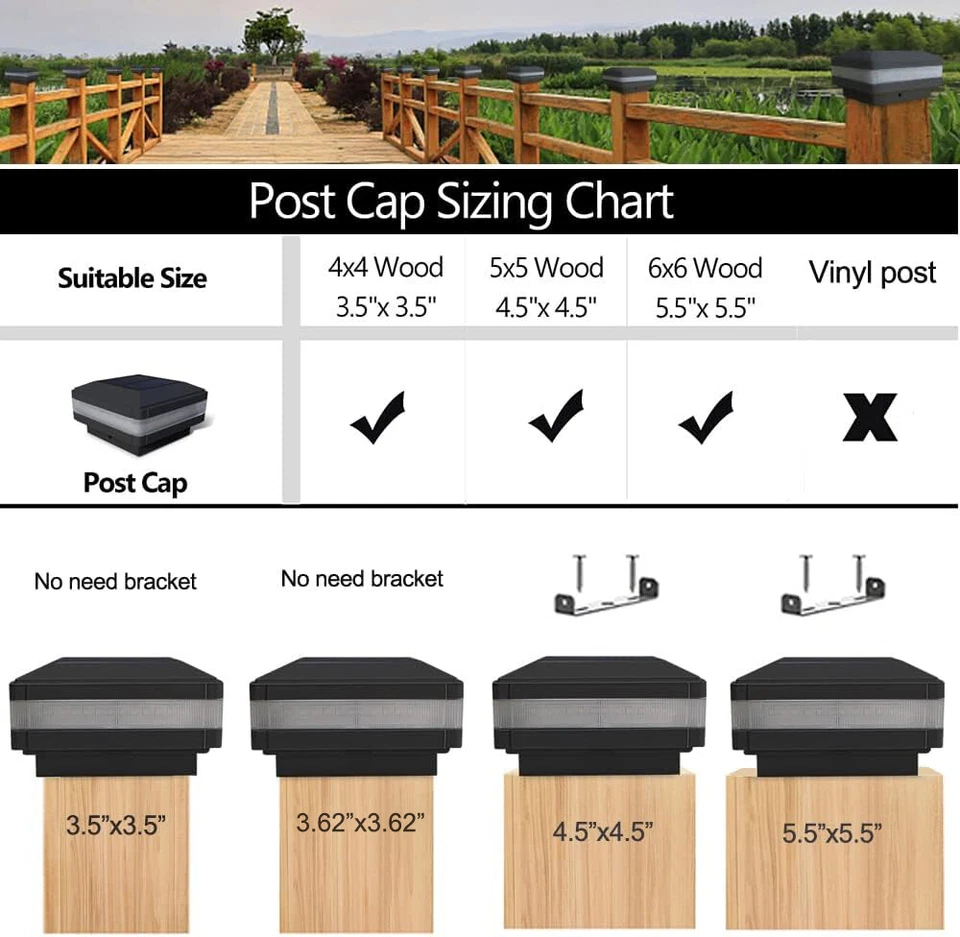 Outdoor Solar Powered LED Deck Post Light Garden Cap Square Fence Lamp 3.5~5.5'' - Image 2 of 4