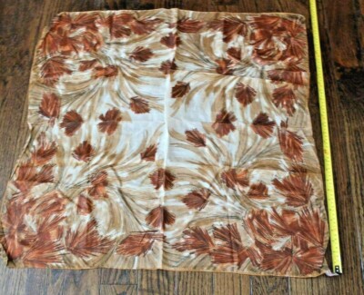 Lightweight Fashion Head Scarf 29'' square Rust Tan Brown Fall Floral Flowers