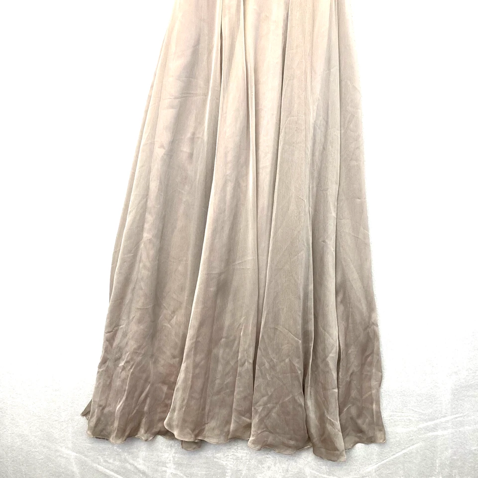 Vestido formal Belsoie de encaje talla 8 marrón topo gasa línea A sin mangas graduación boda Foto 4 de 4