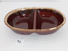 H.P. Co. Hull Pottery Divided Casserole Serving Dish Brown Drip USA Oven Proof