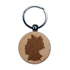 Germany Country Solid Engraved Wood Round Keychain Tag Charm