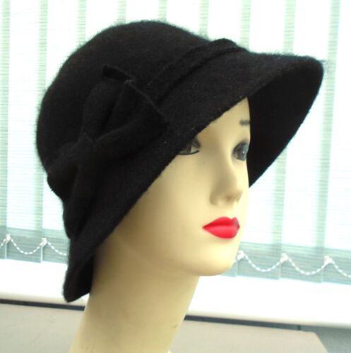 Vintage  Retro 1940`s wartime  Land girl Homefront style Black wool mix hat - Picture 1 of 5