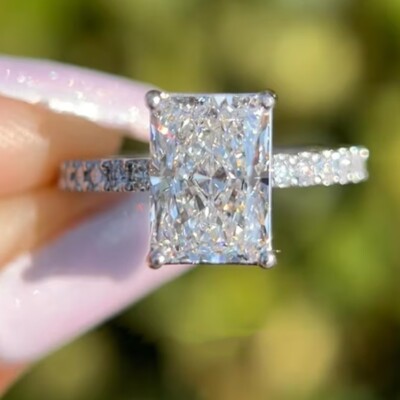 2.86 TCW Radiant Cut Moissanite Gorgeous Engagement Ring 14K White Gold Plated