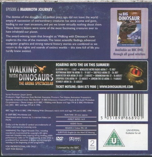 THE SUN PROMO DVD - ' WALKING WITH BEASTS / EPISODE 6 - MAMMOTH JOURNEY - Picture 2 of 2