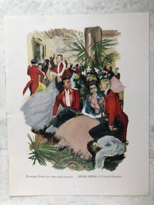 1963 Anzeige MOSS BROS COVENT GARTEN ABENDKLEID HERREN DAMEN MIETEN KAUFEN BALL PARTY