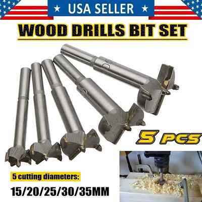 5pcs Forstner Woodworking Drill Bit Set Boring Hole Saw Cutter Wood Tools 15-35m