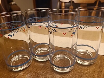 Set of 4 Corning Corelle Country Violets Blue Red Floral Drink Glasses  Tumbler
