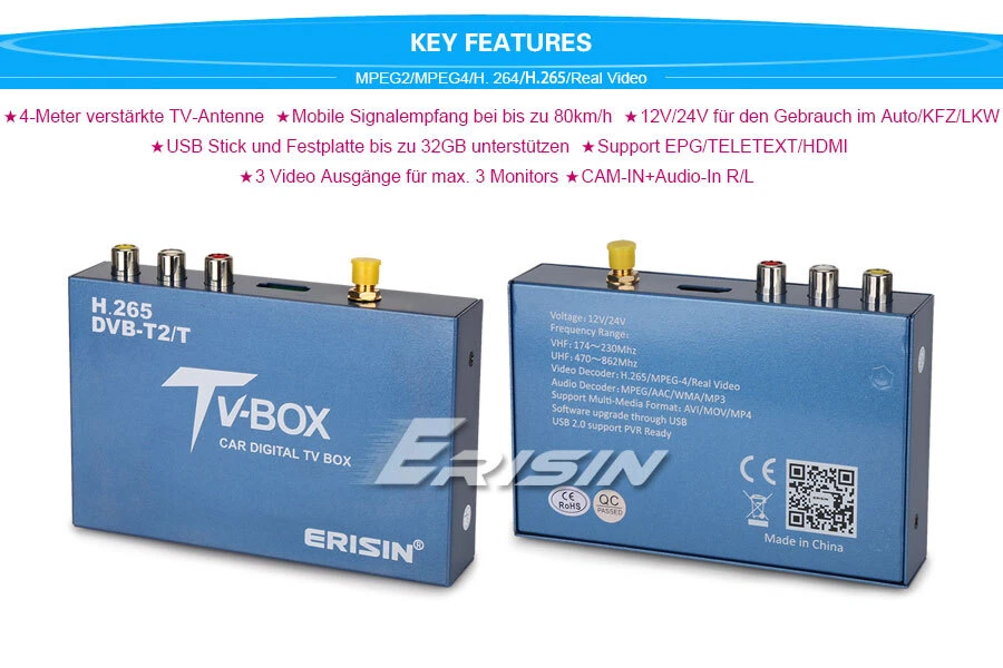 AUTO/KFZ Mobile HD DVB-T2/T Digital TV Empfänger HDMI H.265/264 MPEG-2/4 -ES336 - Bild 2 von 4