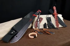 All-in-One Survival Kit Fixed Blade Knife Set Machete Fire Starter & Bracelet