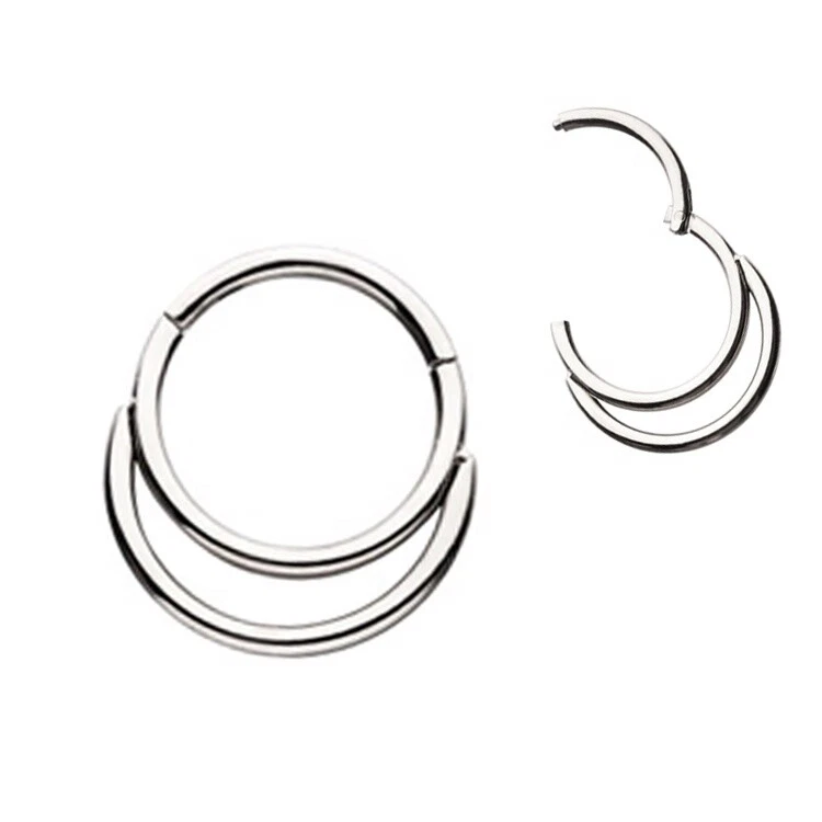 Double Stack Hoop Stainless Steel Septum Clicker Nose Ear Hinged
