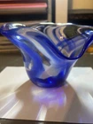 Vintage Murano Style Hand Blown Blue Art Glass  Bowl Swirl Mid Century?